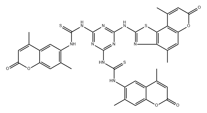 Thiourea,  N,N-[6-[(4,9-dimethyl-7-oxo-7H-pyrano[2,3-g]benzothiazol-2-yl)amino]-1,3,5-triazine-2,4-diyl]bis[N-(4,7-dimethyl-2-oxo-2H-1-benzopyran-6- 구조식 이미지