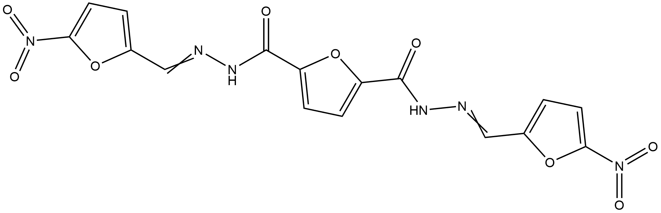 2-N,5-N-bis[(E)-(5-nitrofuran-2-yl)methylideneamino]furan-2,5-dicarboxamide 구조식 이미지