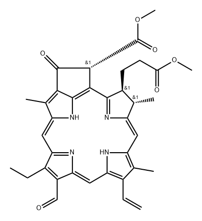 dimethyl [3S-(3alpha,4beta,21beta)]-21-carboxylato-14-ethyl-13-formyl-4,8,18-trimethyl-20-oxo-9-vinylphorbine-3-propionate 구조식 이미지