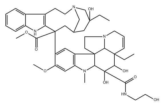 Vincaleukoblastine, O4-deacetyl-3-de(methoxycarbonyl)-3-[[(2-hydroxyethyl)amino]carbonyl]- 구조식 이미지