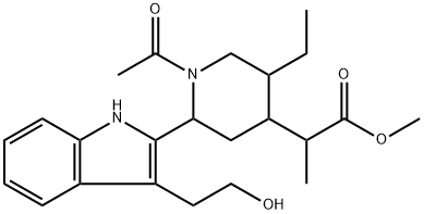 Methyl 2-(1-acetyl-5-ethyl-2-[3-(2-hydroxyethyl)-1H-indol-2-yl]-4-pipe ridinyl)propanoate 구조식 이미지