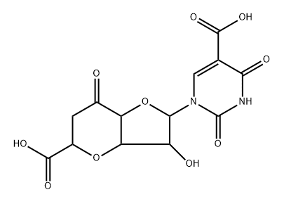 3,7-Anhydro-1-[5-carboxy-3,4-dihydro-2,4-dioxopyrimidin-1(2H)-yl]-1,6-dideoxy-β-D-gulo-5-octulose-1,4-furanuronic acid 구조식 이미지
