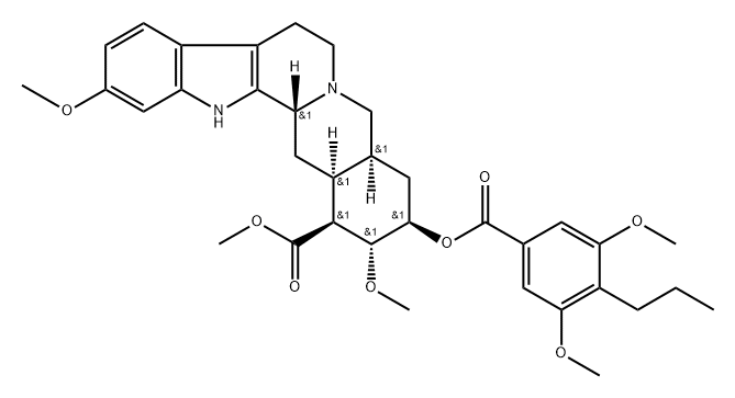 Yohimban-16-carboxylic acid, 18-[(3,5-dimethoxy-4-propylbenzoyl)oxy]-11,17-dimethoxy-, methyl ester, (3β,16β,17α,18β,20α)- (9CI) Structure