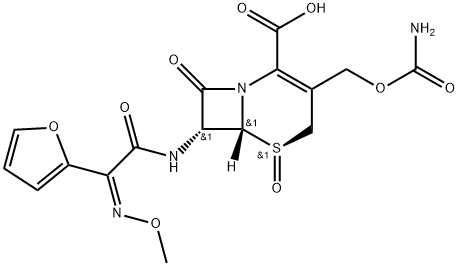 5-Thia-1-azabicyclo[4.2.0]oct-2-ene-2-carboxylic acid, 3-[[(aminocarbonyl)oxy]methyl]-7-[[2-furanyl(methoxyimino)acetyl]amino]-8-oxo-, 5-oxide, [5R-[5α,6α,7β(Z)]]- (9CI) 구조식 이미지