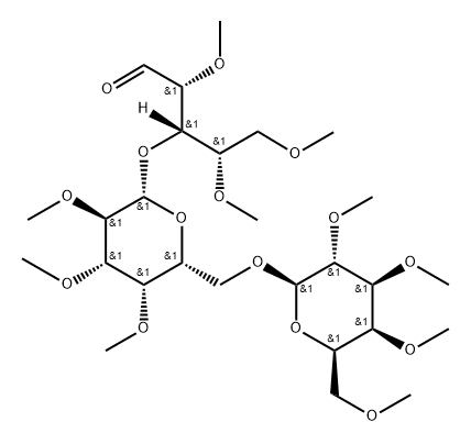 2-O,4-O,5-O-Trimethyl-3-O-[2-O,3-O,4-O-trimethyl-6-O-(2-O,3-O,4-O,6-O-tetramethyl-β-D-galactopyranosyl)-β-D-galactopyranosyl]-L-arabinose Structure