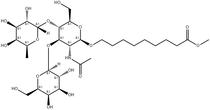 8-Methoxycarbonyloctyl 2-acetamido-2-deoxy-4-(a-L-fucopyranosyl)-3-O-(b-D-galactopyranosyl)-b-D-glucopyranoside 구조식 이미지