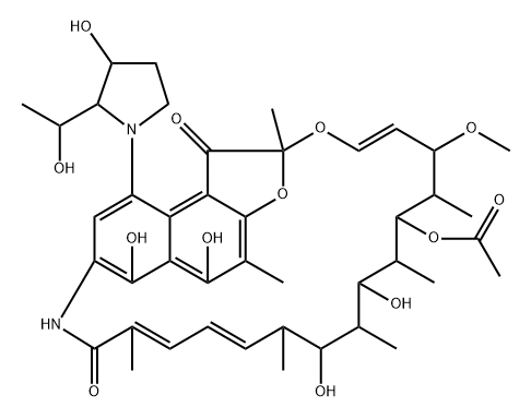 4-Deoxy-4-[3-hydroxy-2-(1-hydroxyethyl)pyrrolidin-1-yl]rifamycin Structure