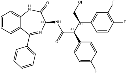 Benzenepropanamide, N-[(3S)-2,3-dihydro-2-oxo-5-phenyl-1H-1,4-benzodiazepin-3-yl]-3,4-difluoro-α-(4-fluorophenyl)-β-(hydroxymethyl)-, (αS,βR)- Structure