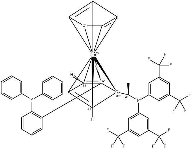 (R)-(-)-1-[(R)-2-(2'-Diphenylphosphinophenyl)ferrocenyl]ethylbis(di-3,5-trifluoromethylphenyl)phosphine Structure