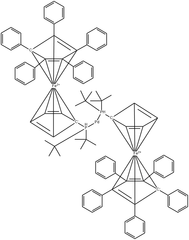 Bis[1,2,3,4,5-pentaphenyl-1-(di-tert-butylphosphino)ferrocene]palladium(0) Structure