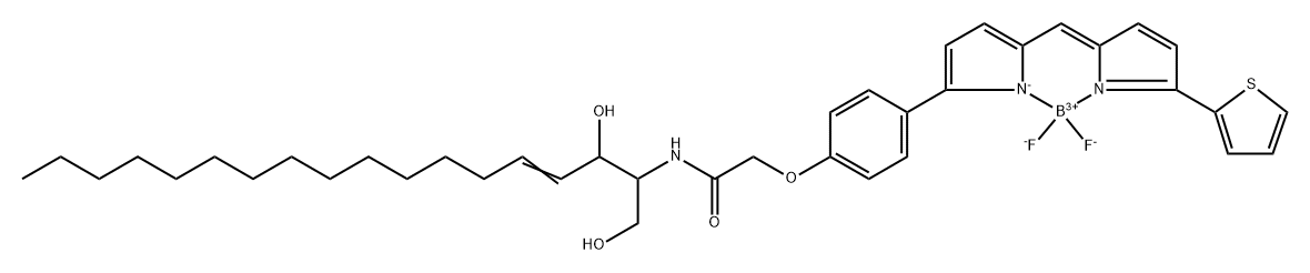 Boron, difluoro[N-[(1S,2R,3E)-2-hydroxy-1-(hydroxymethyl)-3-heptadecen-1-yl]-2-[4-[5-[[5-(2-thienyl)-2H-pyrrol-2-ylidene-κN]methyl]-1H-pyrrol-2-yl-κN]phenoxy]acetamidato]-, (T-4)- 구조식 이미지