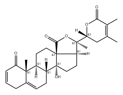 (22R)-14,20,22-Trihydroxy-1-oxoergosta-2,5,24-triene-18,26-dioic acid 18,20:26,22-dilactone Structure