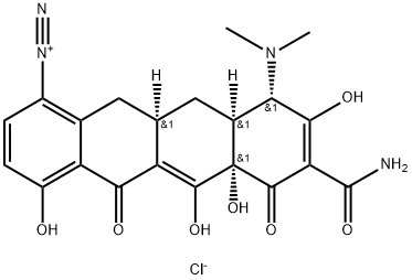 1-Naphthacenediazonium, 8-(aminocarbonyl)-10-(dimethylamino)-5,6a,7,10,10a,11,11a,12-octahydro-4,6,6a,9-tetrahydroxy-5,7-dioxo-, chloride (1:1), (6aS,10S,10aS,11aR)- Structure