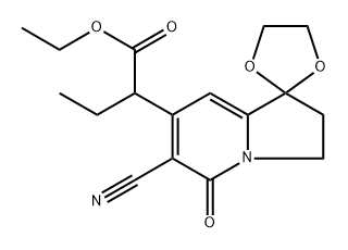 Spiro[1,3-dioxolane-2,1'(5'H)-indolizine]-7'-acetic acid, 6'-cyano-α-ethyl-2',3'-dihydro-5'-oxo-, ethyl ester 구조식 이미지