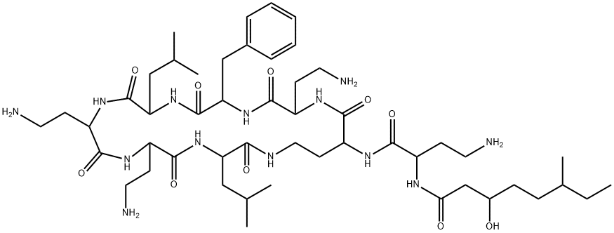 N2-[N2-(3-Hydroxy-6-methyl-1-oxooctyl)-D-DAB-]cyclo[L-DAB*-L-DAB-D-Phe-L-Leu-L-DAB-L-DAB-L-Leu-] 구조식 이미지