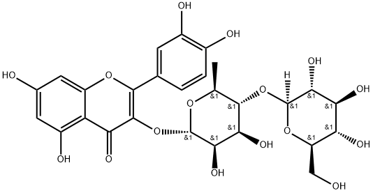 4H-1-Benzopyran-4-one, 3-[(6-deoxy-4-O-β-D-glucopyranosyl-α-L-mannopyranosyl)oxy]-2-(3,4-dihydroxyphenyl)-5,7-dihydroxy- Structure