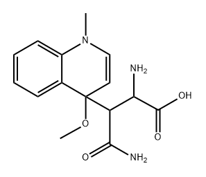 α-아미노-β-(아미노카르보닐)-1,4-디히드로-4-메톡시-1-메틸-4-퀴놀린프로피온산 구조식 이미지