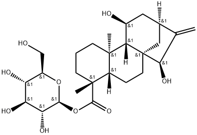(4R,15R)-11β,15-Dihydroxykaur-16-en-18-oic acid [β-D-glucopyranosyl] ester 구조식 이미지
