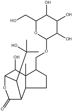 1,4-Methano-2H-cyclopent[d]oxepin-2-one, 6-[(β-D-glucopyranosyloxy)methyl]octahydro-5-hydroxy-9-(1-hydroxy-1-methylethyl)-5a-methyl-, [rel-(1R,4R,5S,5aR,6R,8aS,9S)]- Structure