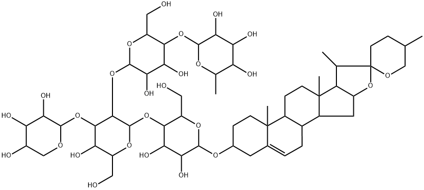 [(25R)-Spirost-5-en-3β-yl]4-O-[2-O-[4-O-(6-deoxy-α-L-mannopyranosyl)-β-D-glucopyranosyl]-3-O-β-D-xylopyranosyl-β-D-glucopyranosyl]-β-D-galactopyranoside 구조식 이미지