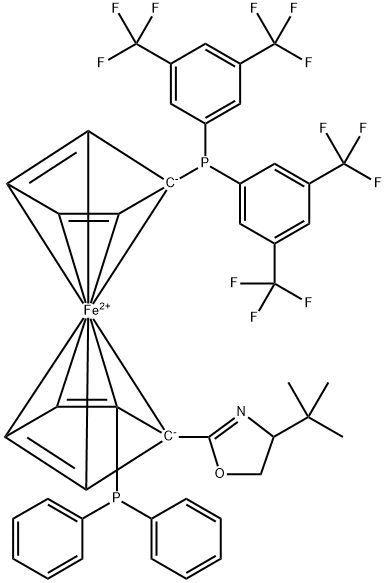 (2R)-1'-[Bis[3,5-bis(trifluoromethyl)phenyl]phosphino]-1-[(4S)-4-(1,1-dimethylethyl)-4,5-dihydro-2-oxazolyl]-2-(diphenylphosphino)-Ferrocene 구조식 이미지
