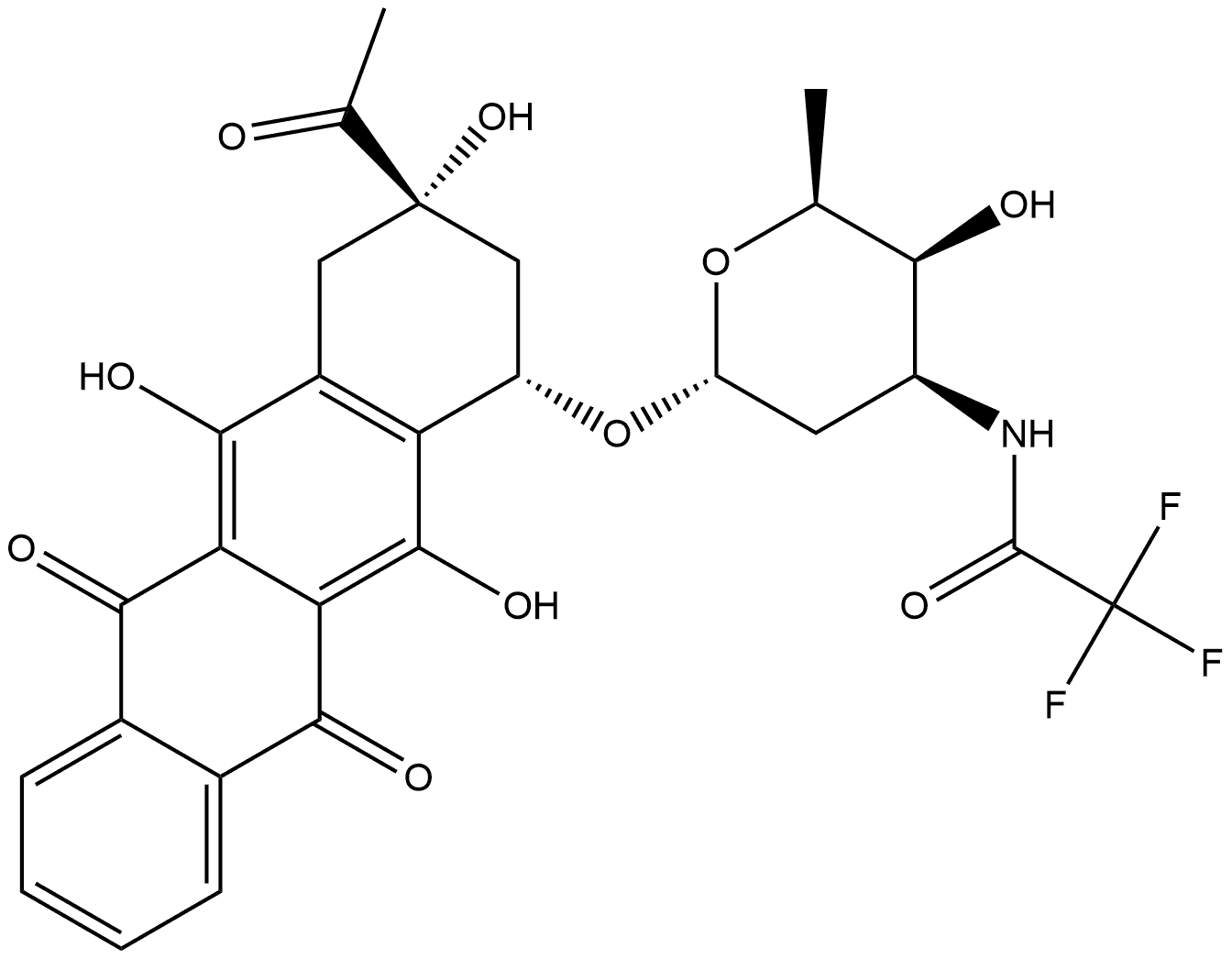 5,12-Naphthacenedione, 9-acetyl-7,8,9,10-tetrahydro-6,9,11-trihydroxy-7-[[2,3,6-trideoxy-3-[(2,2,2-trifluoroacetyl)amino]-α-L-lyxo-hexopyranosyl]oxy]-, (7S,9S)- Structure