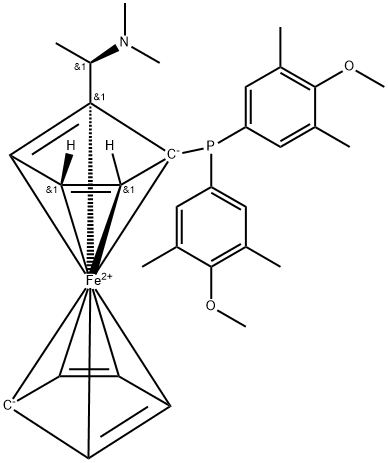 (S)-1-[Bis(4-methoxy-3,5-dimethylphenyl)phosphino]-2- [(R)-1-(dimethylamino)ethyl]ferrocene Structure