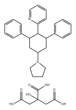 Pyridine, 2-[2,6-diphenyl-4-(1-pyrrolidinyl)cyclohexyl]-, 2-hydroxy-1,2,3-propanetricarboxylate (1:) Structure