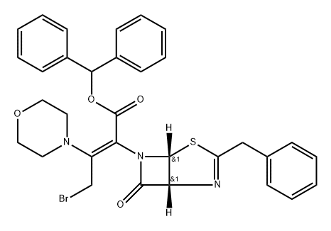 4-Thia-2,6-diazabicyclo[3.2.0]hept-2-ene-6-acetic acid, α-[2-bromo-1-(4-morpholinyl)ethylidene]-7-oxo-3-(phenylmethyl)-, diphenylmethyl ester, (E)- (9CI) Structure