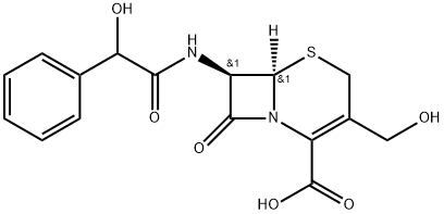 5-Thia-1-azabicyclo[4.2.0]oct-2-ene-2-carboxylic acid, 3-(hydroxymethyl)-7-[(hydroxyphenylacetyl)amino]-8-oxo-, [6R-(6α,7β)]- Structure