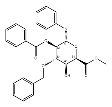 Phenyl 3-O-(phenylmethyl)-1-thio-alpha-L-idopyranosiduronic acid methyl ester 2-benzoate 구조식 이미지