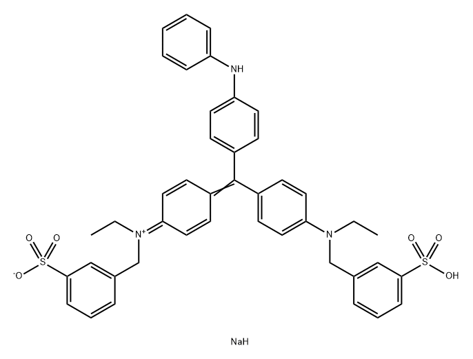 Benzenemethanaminium, N-ethyl-N-[4-[[4-[ethyl[(3-sulfophenyl)methyl]amino]phenyl][4-(phenylamino)phenyl]methylene]-2,5-cyclohexadien-1-ylidene]-3-sulfo-, inner salt, sodium salt (1:1) 구조식 이미지