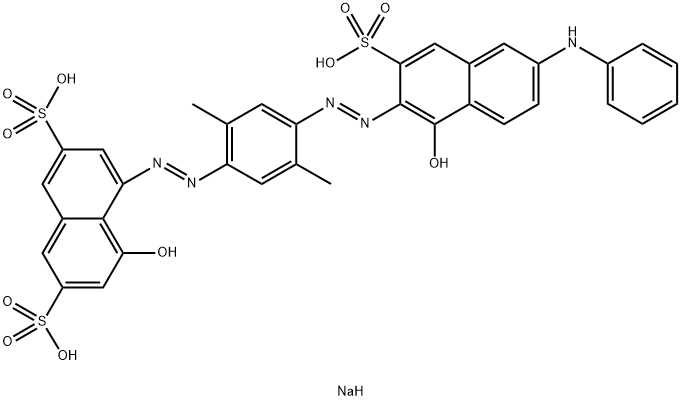 2,7-Naphthalenedisulfonic acid, 4-hydroxy-5-[2-[4-[2-[1-hydroxy-6-(phenylamino)-3-sulfo-2-naphthalenyl]diazenyl]-2,5-dimethylphenyl]diazenyl]-, sodium salt (1:3) 구조식 이미지