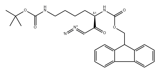 Carbamic acid, [(1R)-1-(diazoacetyl)-5-[[(1,1-dimethylethoxy)carbonyl]amino]pentyl]-, 9H-fluoren-9-ylmethyl ester (9CI) Structure