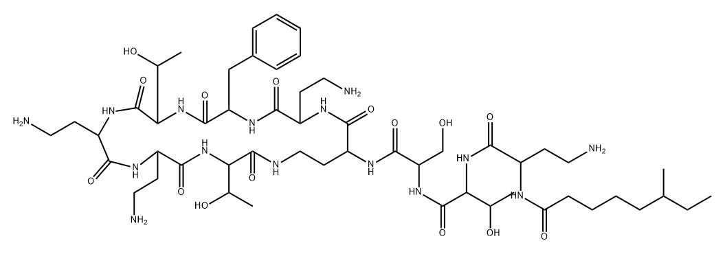 N2-(6-Methyloctanoyl-L-A2bu-L-Thr-D-Ser-)cyclo(L-A2bu*-L-A2bu-D-Phe-L-Thr-L-A2bu-L-A2bu-L-Thr-) 구조식 이미지