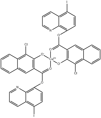 2-Naphthalenecarboxylic acid, 4-chloro-3-hydroxy-, 5-iodo-8-quinolinyl ester, copper complex 구조식 이미지