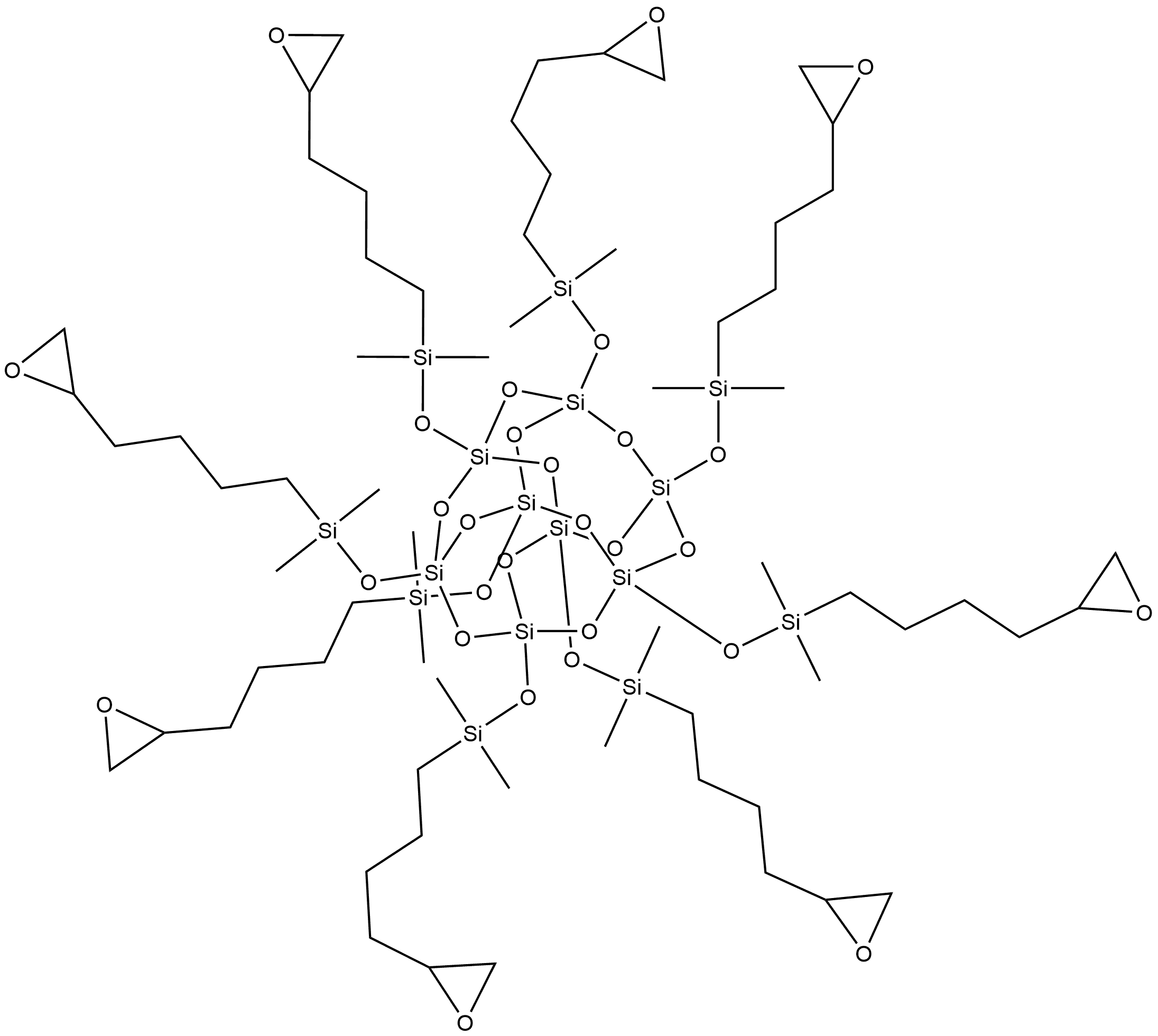 Pentacyclo[9.5.1.13,9.15,15.17,13]octasiloxane, 1,3,5,7,9,11,13,15-octakis[[dimethyl[4-(2-oxiranyl)butyl]silyl]oxy]- Structure