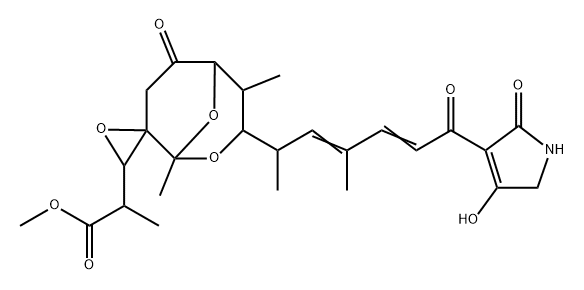 3-[6-(2,5-Dihydro-4-hydroxy-2-oxo-1H-pyrrol-3-yl)-1,3-dimethyl-6-oxohexa-2,4-dienyl]-α,1,4-trimethyl-6-oxospiro[2,9-dioxabicyclo[3.3.1]nonane-8,2'-oxirane]-3'-acetic acid methyl ester 구조식 이미지