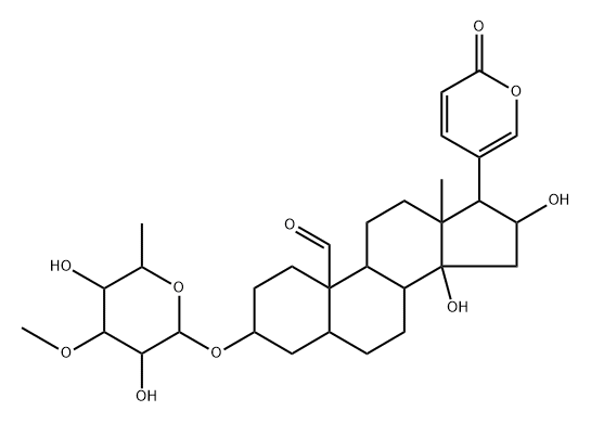 3β-[(6-Deoxy-3-O-methyl-D-glucopyranosyl)oxy]-14,16β-dihydroxy-19-oxo-5α-bufa-20,22-dienolide 구조식 이미지