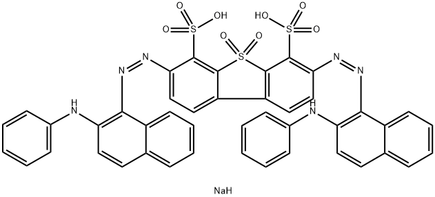 4,6-Dibenzothiophenedisulfonic acid, 3,7-bis[[2-(phenylamino)-1-naphthalenyl]azo]-, 5,5-dioxide, disodium salt 구조식 이미지