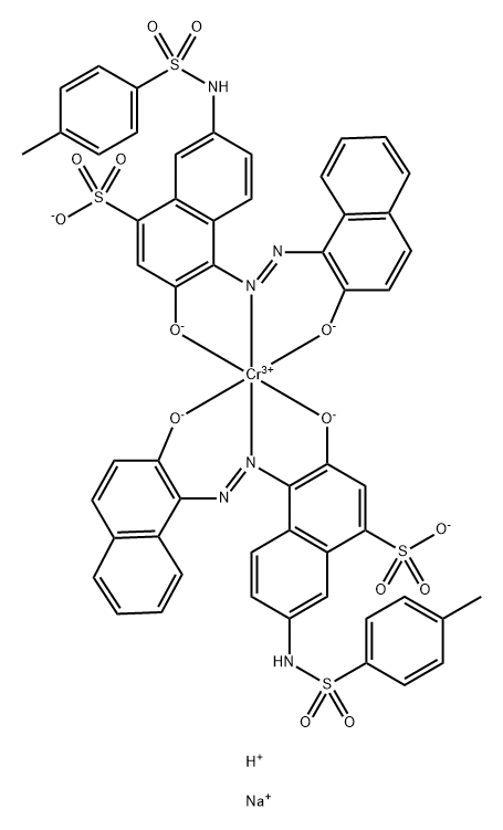 Chromate(3-), bis[3-(hydroxy-κO)-4-[[2-(hydroxy-κO)-1-naphthalenyl]azo-κN1]-7-[[(4-methylphenyl)sulfonyl]amino]-1-naphthalenesulfonato(3-)]-, disodium hydrogen 구조식 이미지