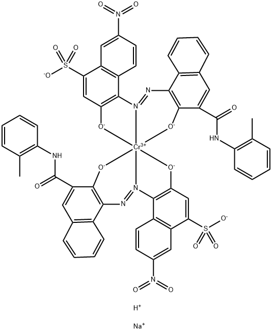 Chromate(3-), bis[3-(hydroxy-κO)-4-[[2-(hydroxy-κO)-3-[[(2-methylphenyl)amino]carbonyl]-1-naphthalenyl]azo-κN1]-7-nitro-1-naphthalenesulfonato(3-)]-, disodium hydrogen 구조식 이미지