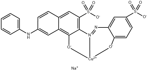 Cuprate(2-), [4-(hydroxy-κO)-3-[[2-(hydroxy-κO)-5-sulfophenyl]azo-κN1]-6-(phenylamino)-2-naphthalenesulfonato(4-)]-, disodium 구조식 이미지