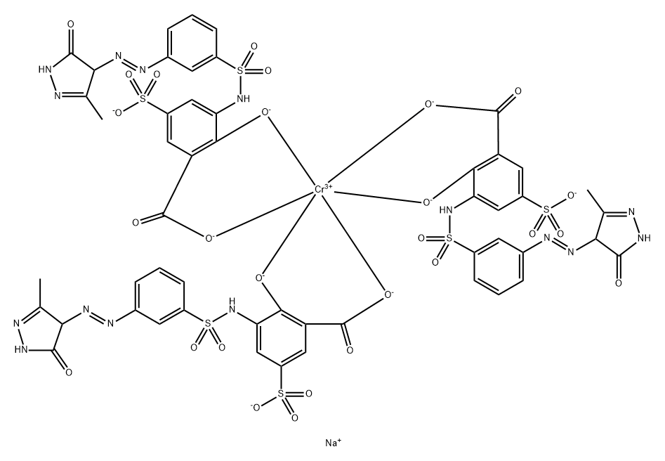 Chromate(6-), tris[3-[[[3-[(4,5-dihydro-3-methyl-5-oxo-1H-pyrazol-4-yl)azo]phenyl]sulfonyl]amino]-2-(hydroxy-κO)-5-sulfobenzoato(3-)-κO]-, hexasodium Structure