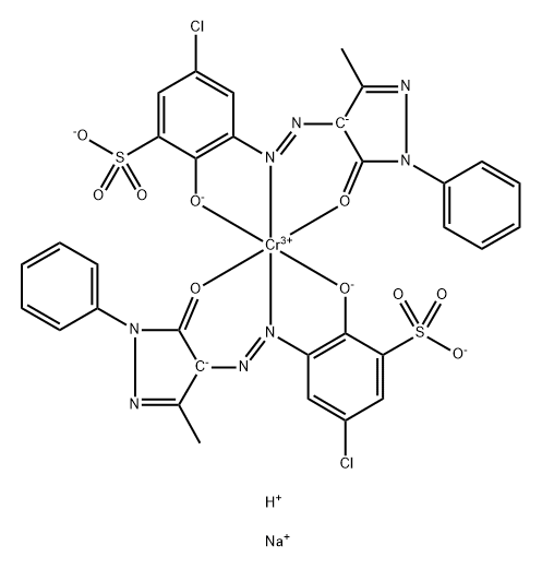 disodium hydrogen bis[5-chloro-3-[(4,5-dihydro-3-methyl-5-oxo-1-phenyl-1H-pyrazol-4-yl)azo]-2-hydroxybenzenesulphonato(3-)]chromate(3-)  구조식 이미지