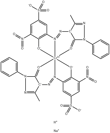 Chromate(3-), bis[3-[[4,5-dihydro-3-methyl-5-(oxo-κO)-1-phenyl-1H-pyrazol-4-yl]azo-κN1]-4-(hydroxy-κO)-5-nitrobenzenesulfonato(3-)]-, disodium hydrogen Structure