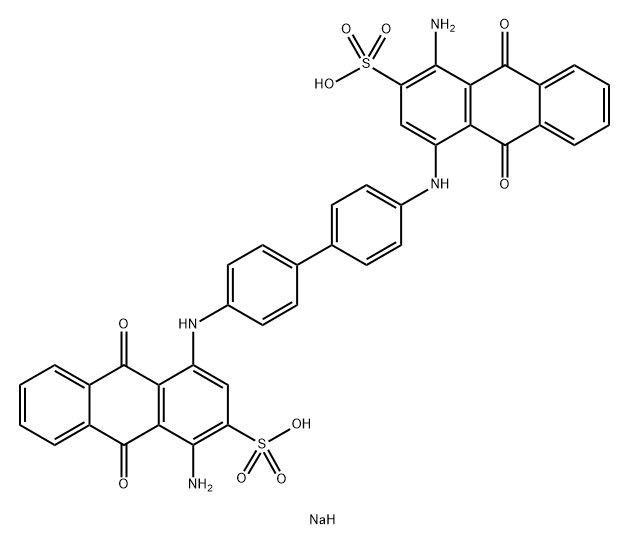 2-Anthracenesulfonic acid, 4,4'-([1,1'-biphenyl]-4,4'-diyldiimino)bis[1-amino-9,10-dihydro-9,10-dioxo-, disodium salt 구조식 이미지