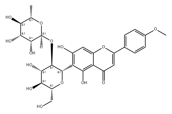 4H-1-Benzopyran-4-one, 6-[2-O-(6-deoxy-α-L-mannopyranosyl)-β-D-glucopyranosyl]-5,7-dihydroxy-2-(4-methoxyphenyl)- 구조식 이미지
