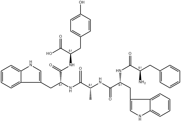 (2R,5R,8R,11R,14R)-5,11-Bis((1H-indol-3-yl)methyl)-14-amino-2-(4-hydroxybenzyl)-8-methyl-4,7,10,13-tetraoxo-15-phenyl-3,6,9,12-tetraazapentadecan-1-oic acid Structure