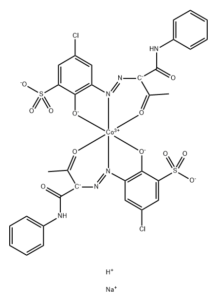 Cobaltate(3-), bis[5-chloro-2-(hydroxy-κO)-3-[[2-(oxo-κO)-1-[(phenylamino)carbonyl]propyl]azo-κN1]benzenesulfonato(3-)]-, disodium hydrogen Structure